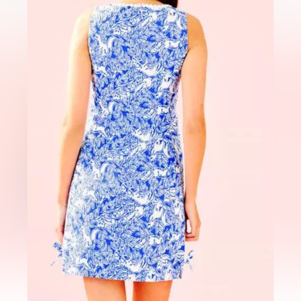 Lilly Pulitzer Sz 14 MELANI SHIFT DRESS Coastal Blue Fancy Feet with White Lace - Picture 3 of 14